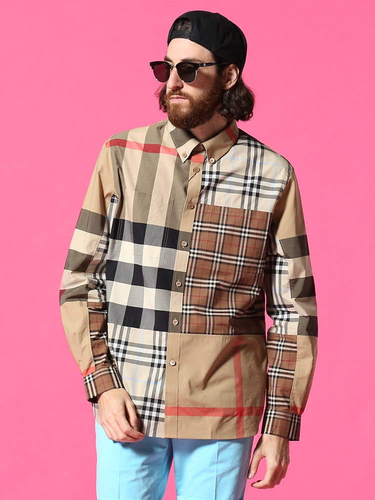 BURBERRY (バーバリー) コントラストチェック ストレッチ ポプリン 長袖 シャツ BB8038638
