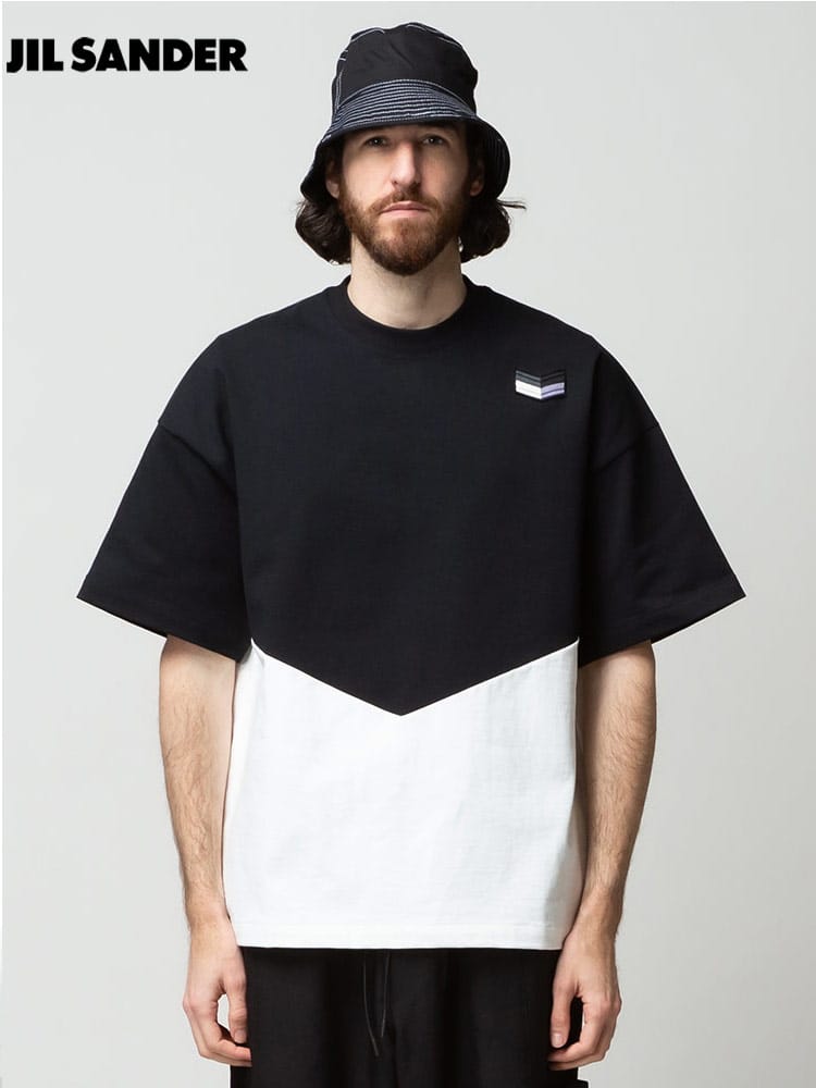 JIL SANDER (ジルサンダー) バイカラー クルーネック 半袖 Tシャツ 