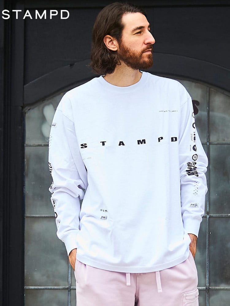 STAMPD (スタンプド) アームプリント クルーネック 長袖 Tシャツ 