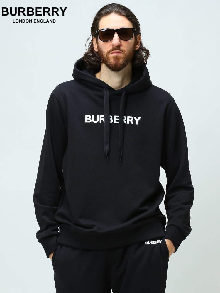 【2022秋冬新作】 バーバリー メンズ パーカー BURBERRY ブランド トップス スウェット スエット プルオーバー 長袖 フード ロゴ 綿100％ 黒 クロ 大きいサイズ BB8055318