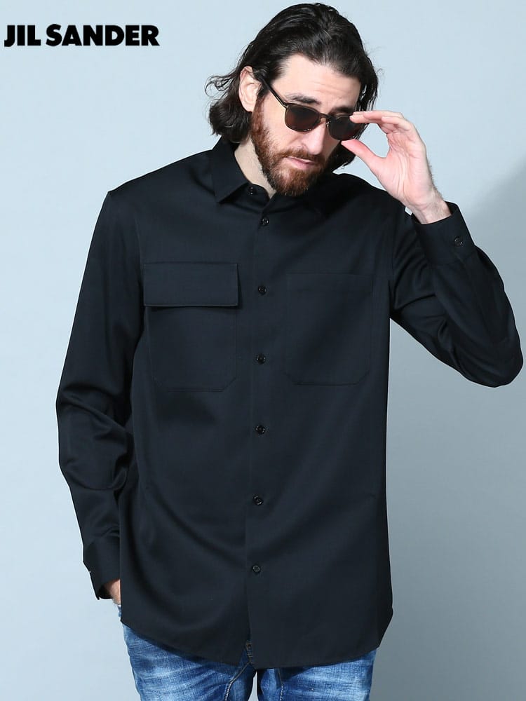 ジルサンダー メンズ シャツ JIL SANDER ブランド トップス 無地 ポケット 長袖 クラシックカラー ウール JLDL0003J40022
