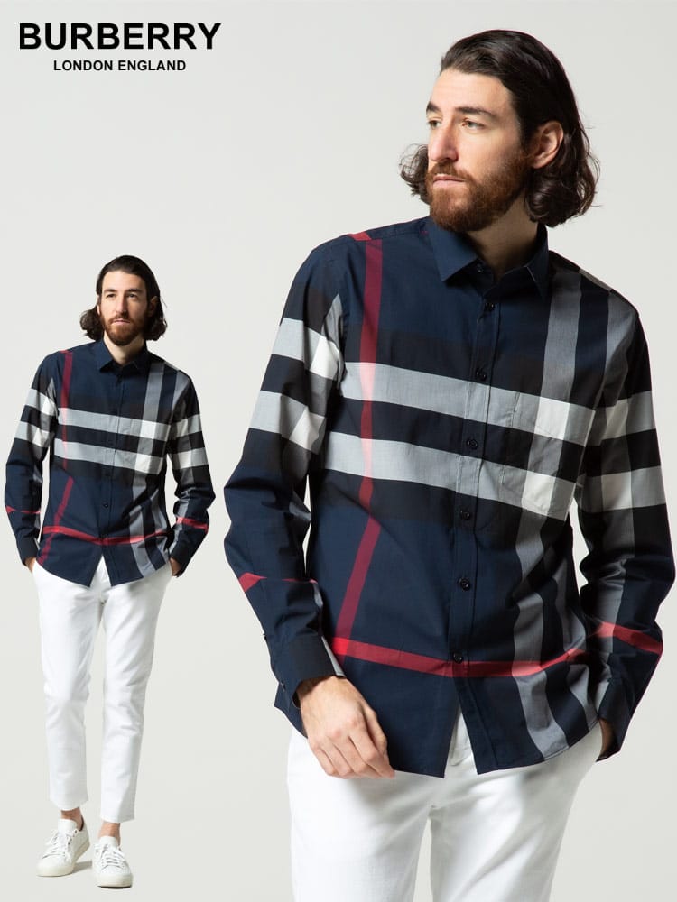 BURBERRY (バーバリー) チェック ストレッチコットンポプリン 長袖 シャツ BB8018111