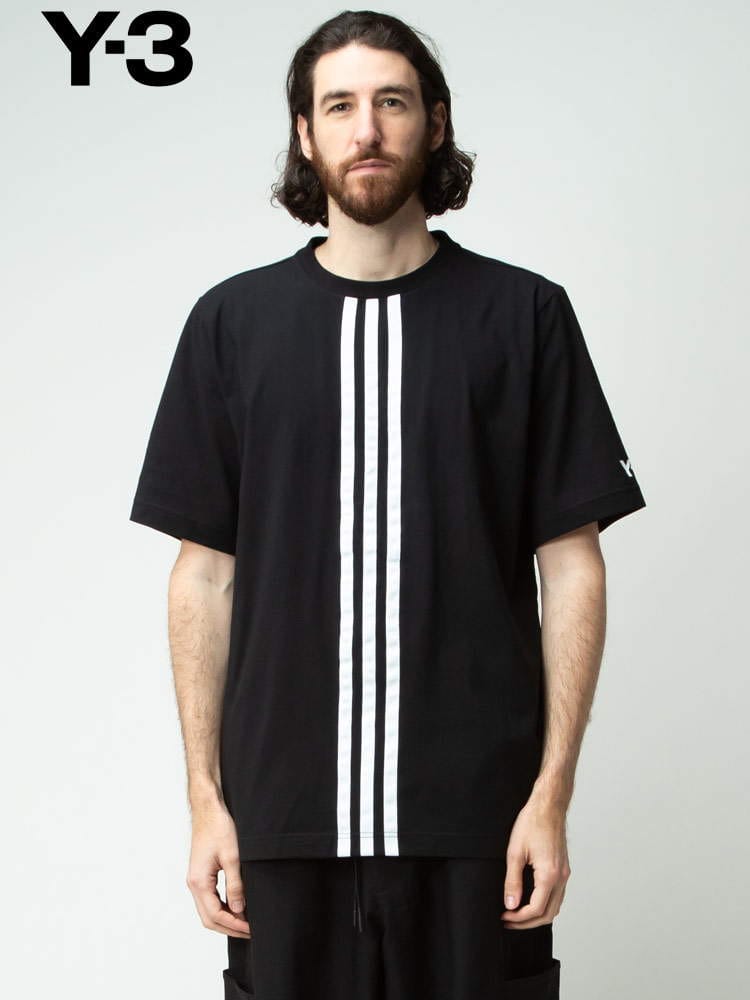 Y-3 (ワイスリー) フロント スリーストライプ クルーネック 半袖 Tシャツ Y3HG6095