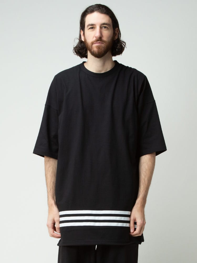 Y-3 (ワイスリー) スリーストライプ バックロゴ クルーネック 半袖 ロング Tシャツ Y3HG6089 ブランド