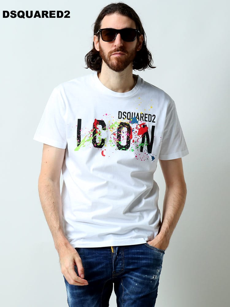 ディースクエアード メンズ Tシャツ 半袖 DSQUARED2 ブランド トップス シャツ カットソー ICON グラフィックペイント アイコンスプラッター クルーネック S79GC0052 S23009 D2GC0052S23009