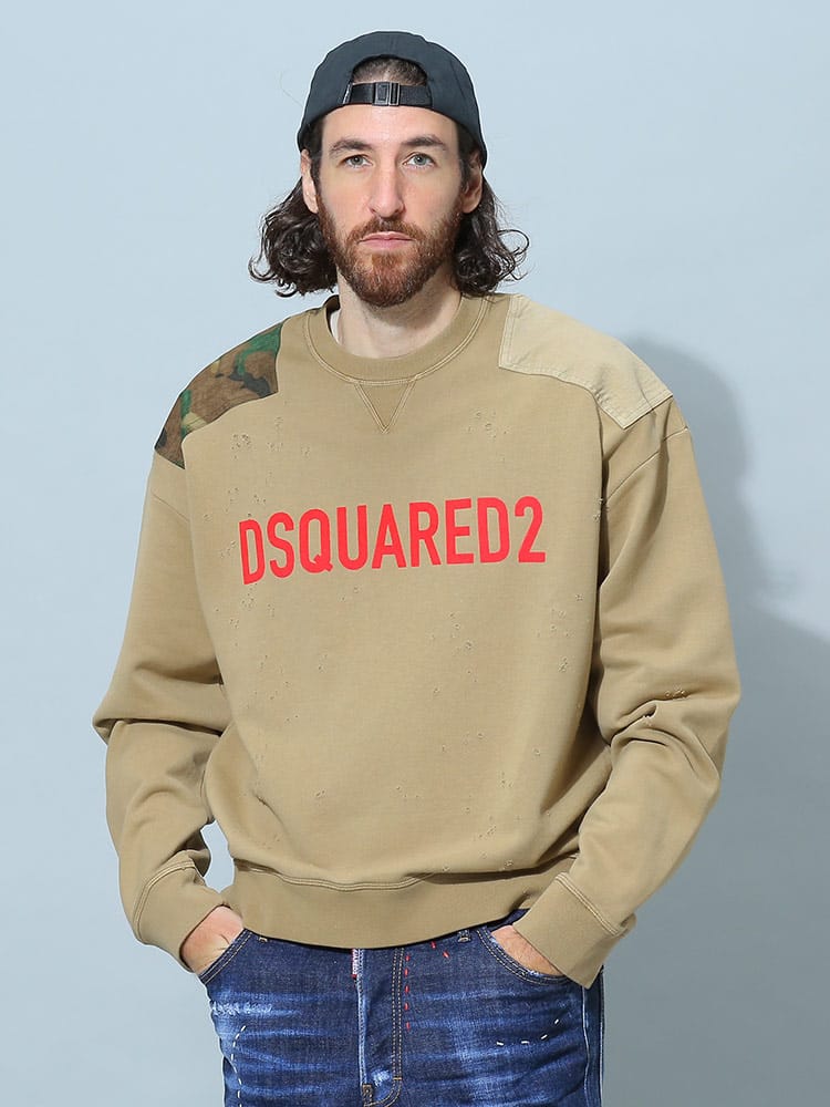 ディースクエアード メンズ トレーナー DSQUARED2 ブランド トップス スウェット 長袖 ショルダーパッチ ロゴ プリント D2GU0643S25030