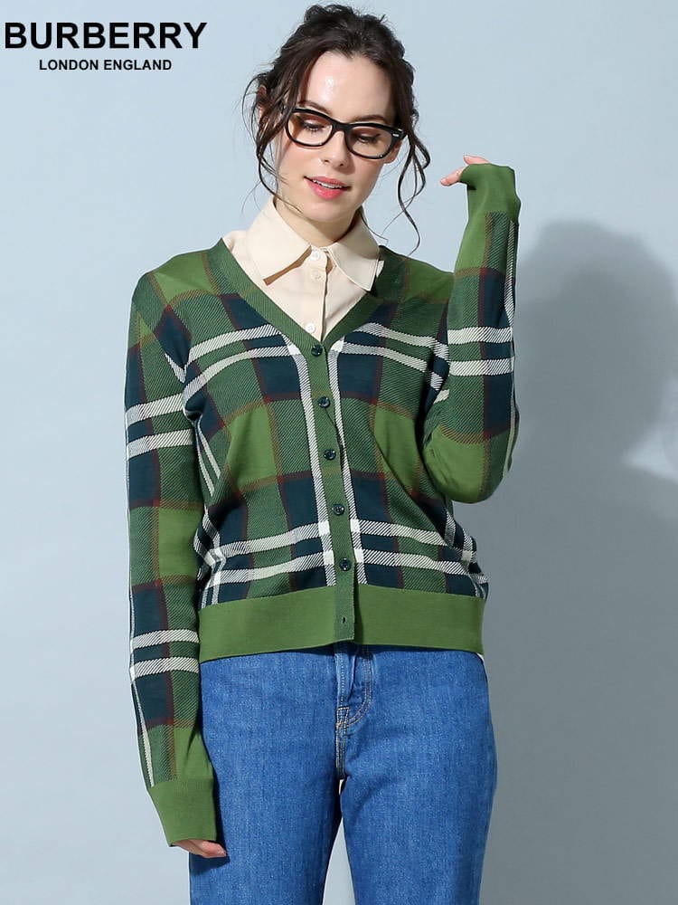 バーバリー レディース カーディガン BURBERRY ブランド トップス チェック ニット チェック BBL8055840