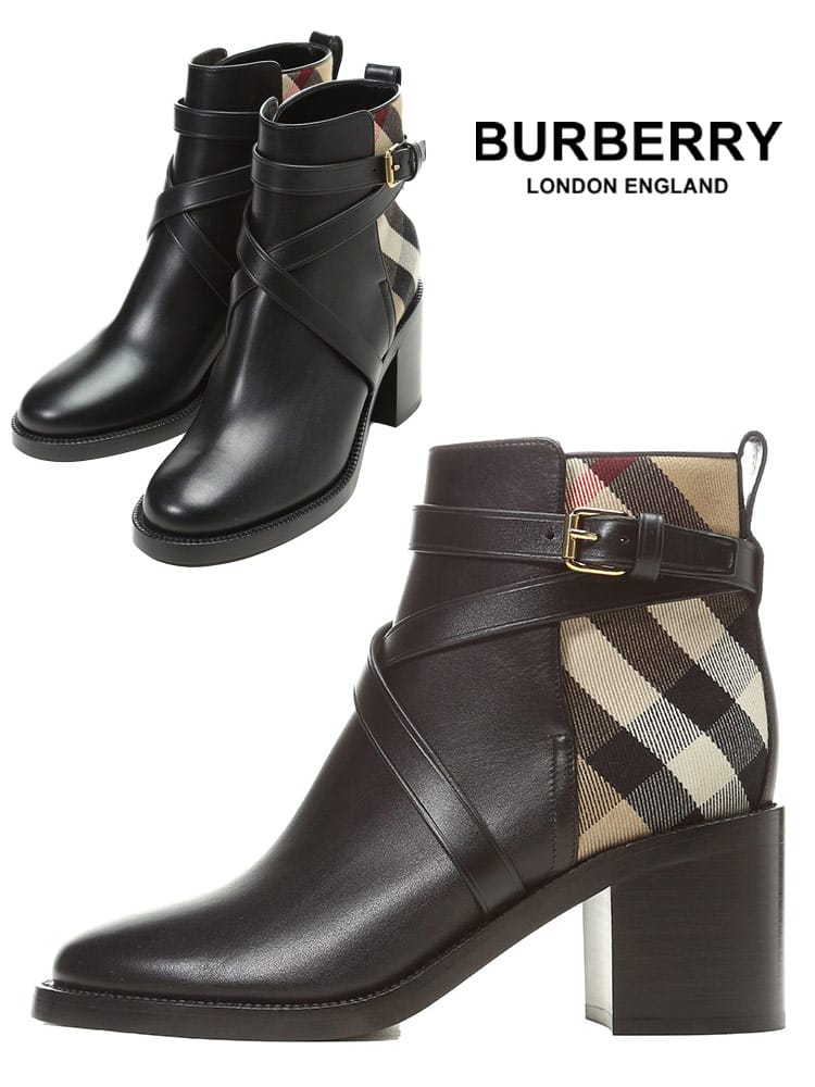 バーバリー レディース ブーツ BURBERRY ブランド ショートブーツ アンクルブーツ ハウスチェック ヒール レザー 本革 カーフレザー BBL8056818