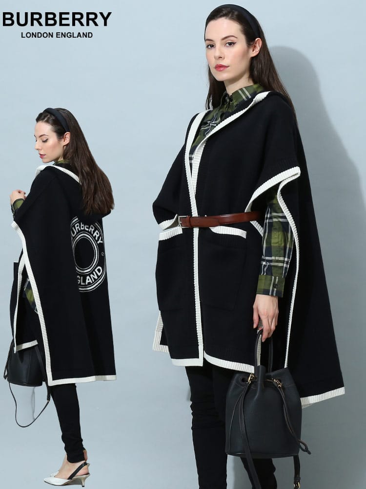 バーバリー レディース ケープ BURBERRY ブランド ポンチョ アウター ロゴ ジャカード フード カシミア ウールカシミア BBL8056010