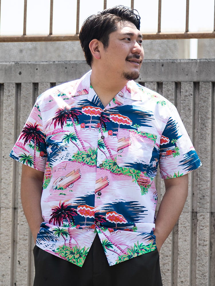 在庫処分 返品交換不可 大きいサイズ メンズ B＆T CLUB (ビーアンドティークラブ) 綿100％ 総柄 半袖 アロハシャツ