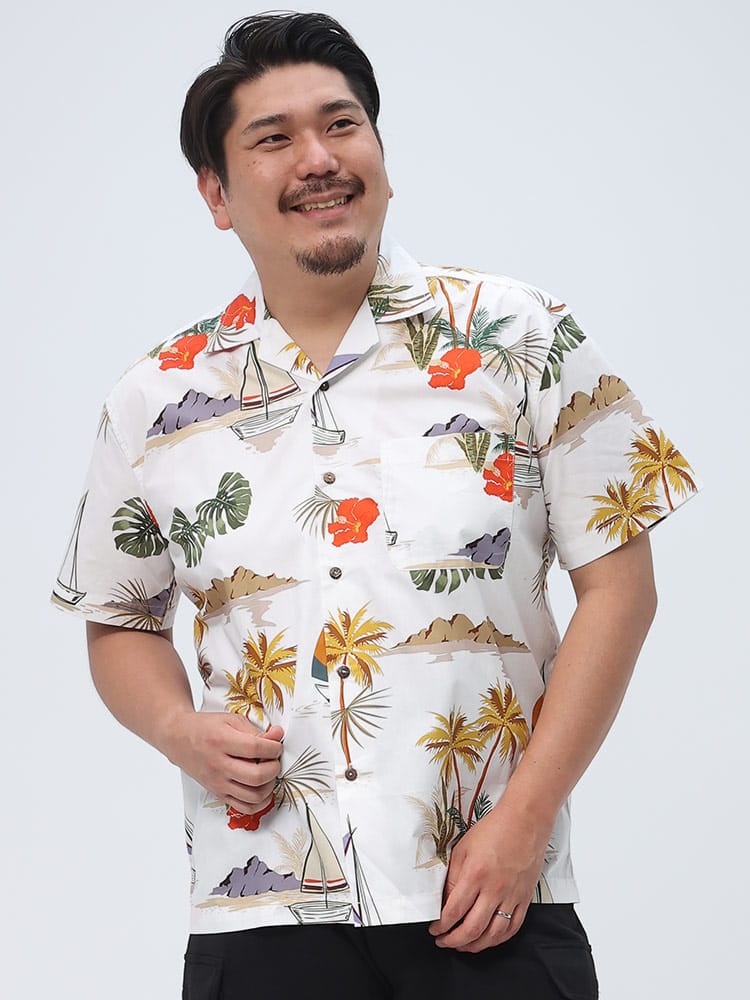 在庫処分 返品交換不可 大きいサイズ メンズ B＆T CLUB (ビーアンドティークラブ) 綿100％ 総柄 半袖 アロハシャツ