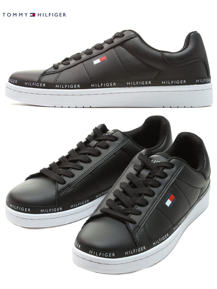 トミーヒルフィガー メンズ スニーカー TOMMY HILFIGER  ブランド ローカット シューズ 靴 ロゴ フラッグロゴ ワンポイント トミー PUレザー 合皮 黒 クロ 大きいサイズ TMLEWIN
