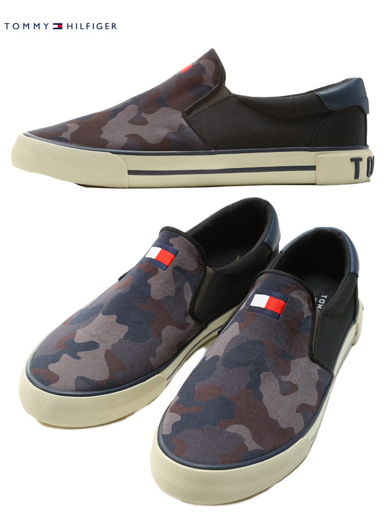 TOMMY HILFIGER トミーヒルフィガー メンズ スニーカー  ブランド スリッポン ローカット 靴 ロゴ フラッグロゴ ワンポイント トミー キャンバス カモフラージュ カモフラ 迷彩 大きいサイズ TMROAKLYN 大きいサイズ メンズ