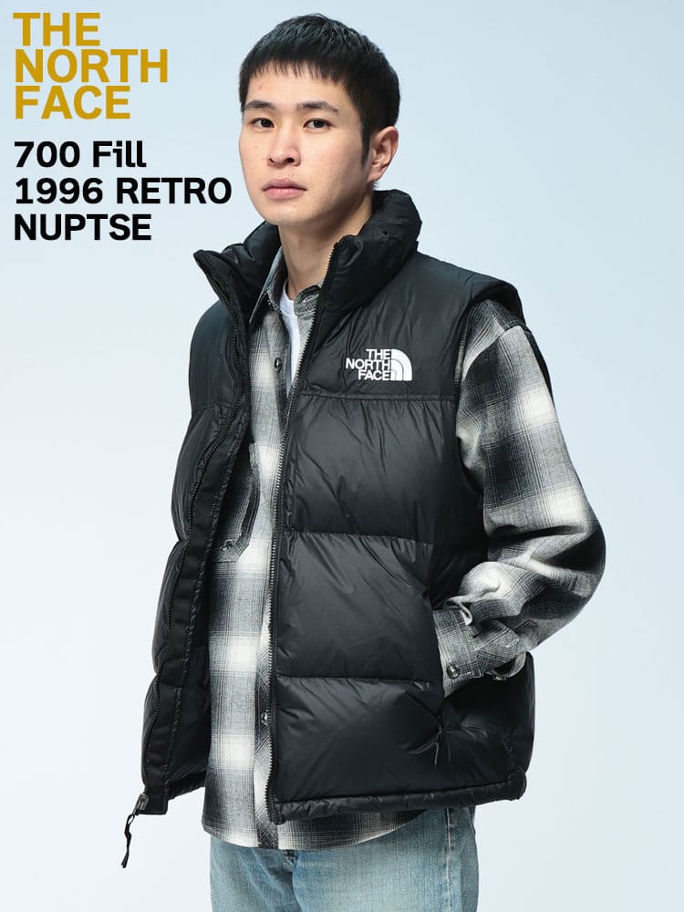 THE NORTH FACE (ザ ノースフェイス) ダウンベスト ヌプシベスト フード収納 フルジップ 700フィルパワー 1996 RETRO NUPTSE VEST