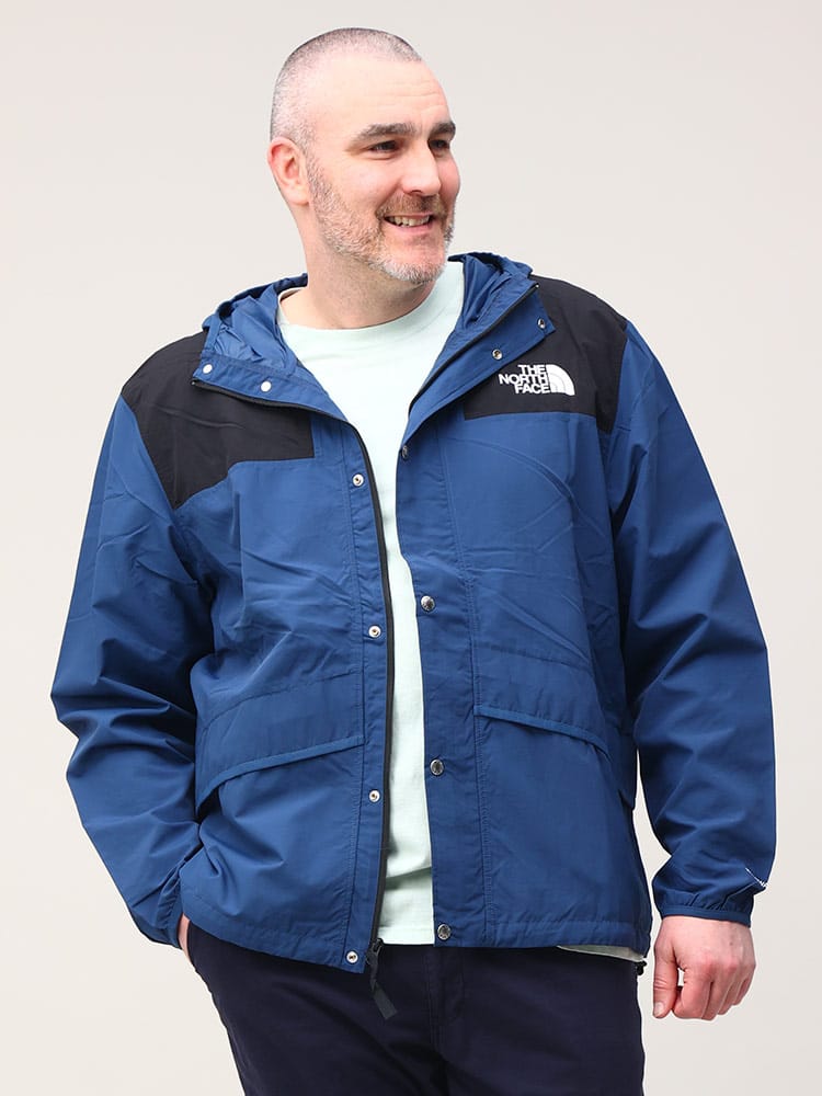大きいサイズ メンズ THE NORTH FACE (ザ ノースフェイス) ナイロン ロゴプリント フルジップ ジャケット WINDWALL 86MOUNTAIN WIND JKT