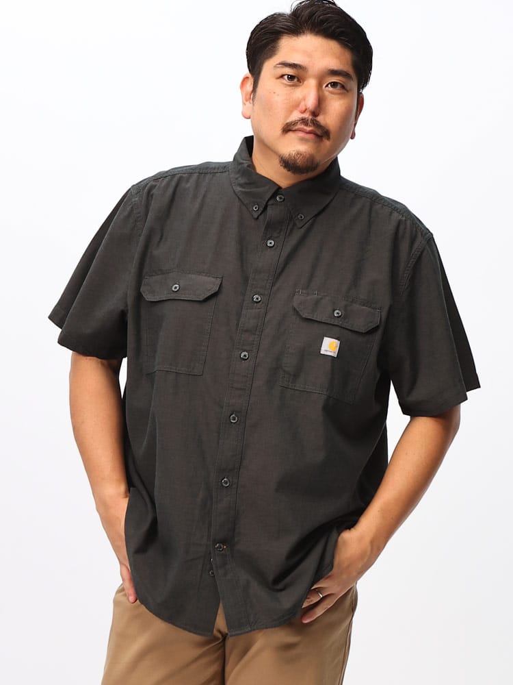 半袖 Tシャツ フラップポケット ルーズフィット ミッドウェイト シャンブレー カジュアルシャツ 大きいサイズ メンズ