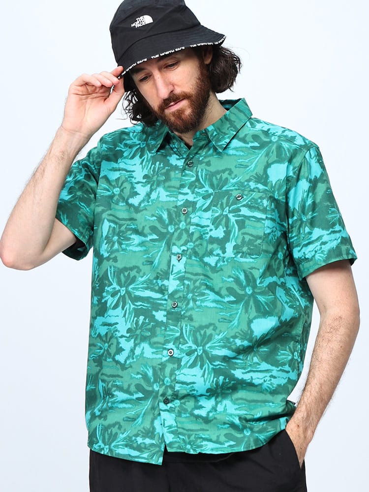 Patagonia (パタゴニア) オーガニックコットン 総柄 ボタン留めポケット付 半袖 シャツ M's Go To Shirt 52691