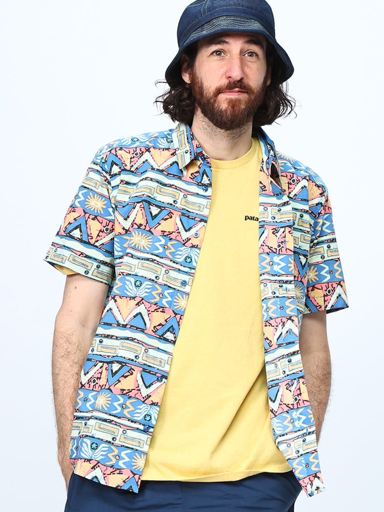 Patagonia (パタゴニア) オーガニックコットン 総柄 ボタン留めポケット付 半袖 シャツ M's Go To Shirt 52691