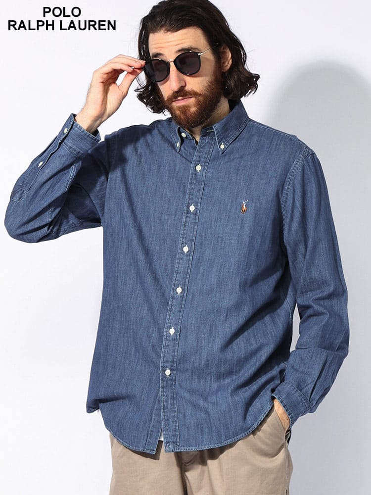 POLO RALPH LAUREN (ポロラルフローレン) ロゴ刺繍 ボタンダウン デニムシャンブレーシャツ CLASSICFIT RL710548537 メンズ