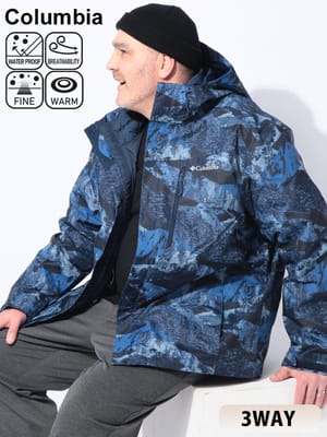 Columbia コロンビア 3WAY アウター 中綿ジャケット 防水 撥水 防風 Whirlibird V Printed Interchange (ウィリバードVプリントインターチェンジ) ライナー付き スノボ スキーウェア