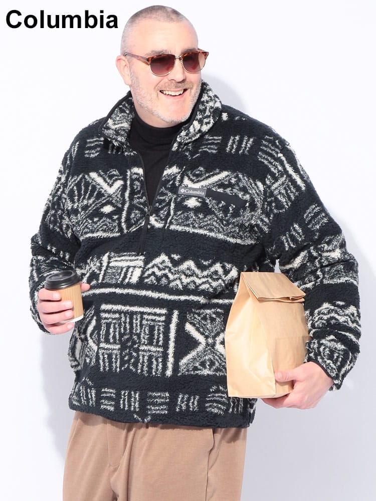 ブルゾン 総柄 ハーフジップ ボア フリース プルオーバー  アウター ジップ スタンド 起毛 秋 冬 大きいサイズ メンズ