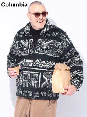 ブルゾン 総柄 ハーフジップ ボア フリース プルオーバー  アウター ジップ スタンド 起毛 秋 冬 大きいサイズ メンズ