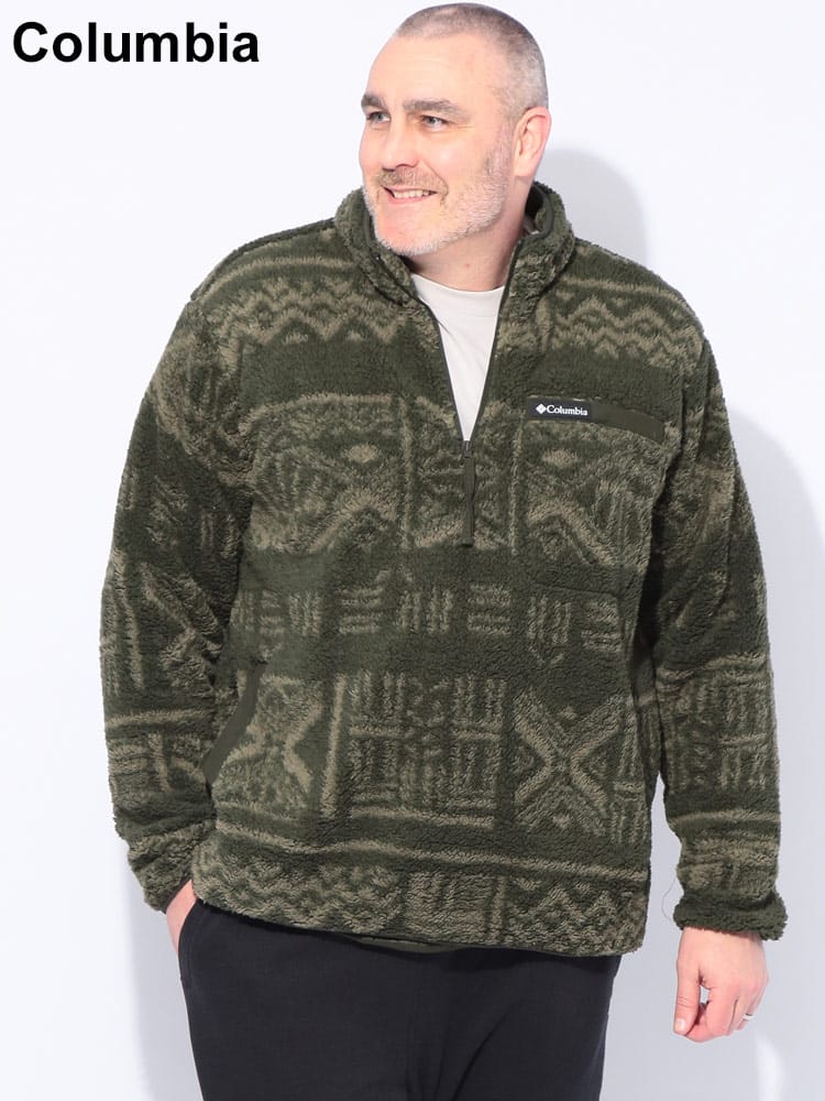 ブルゾン 総柄 ハーフジップ ボア フリース プルオーバー  アウター ジップ スタンド 起毛 秋 冬 大きいサイズ メンズ