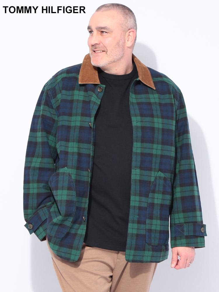 【WEB先行値下げ】ハーフコート 襟コーデュロイ フルジップ チェック/無地 アウター カバーオール 襟コール 大きいサイズ メンズ