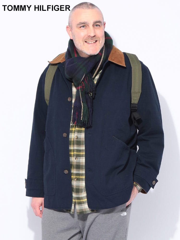 【WEB先行値下げ】ハーフコート 襟コーデュロイ フルジップ チェック/無地 アウター カバーオール 襟コール 大きいサイズ メンズ