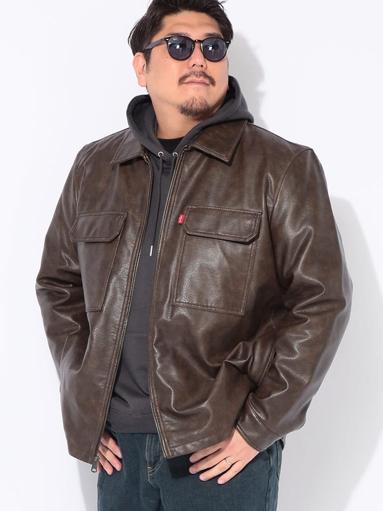 ジャケット 合成皮革 フルジップ ブルゾン アウター 中綿 ライダース 秋 冬 大きいサイズ メンズ