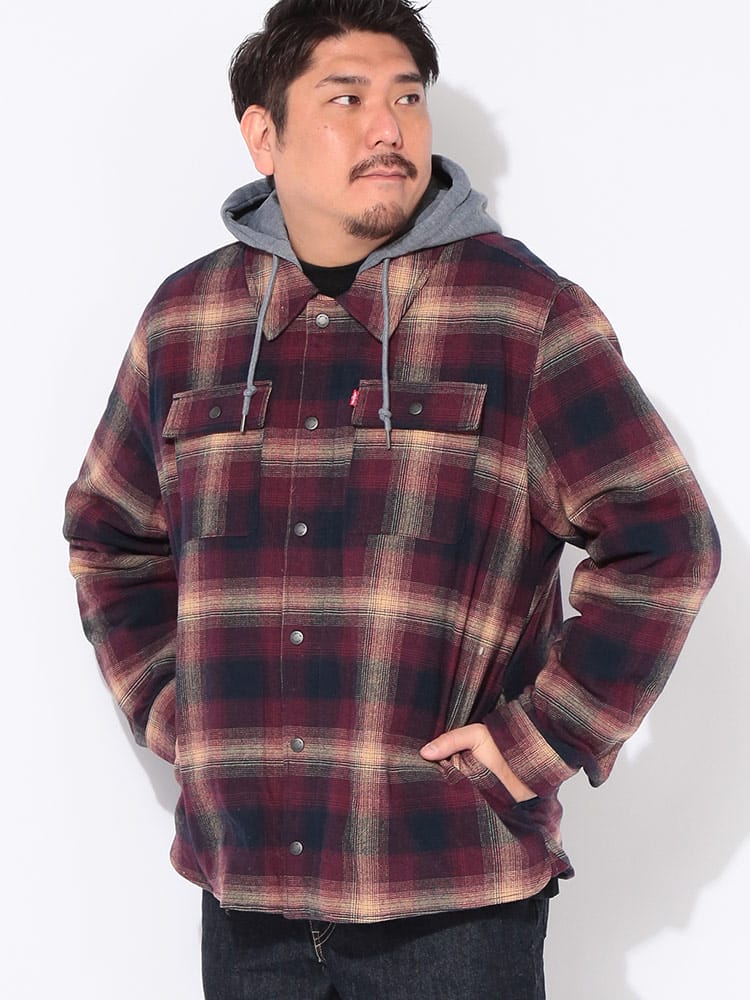 シャツ ジャケット 裏ボア フード フルジップ チェック柄 アウター 