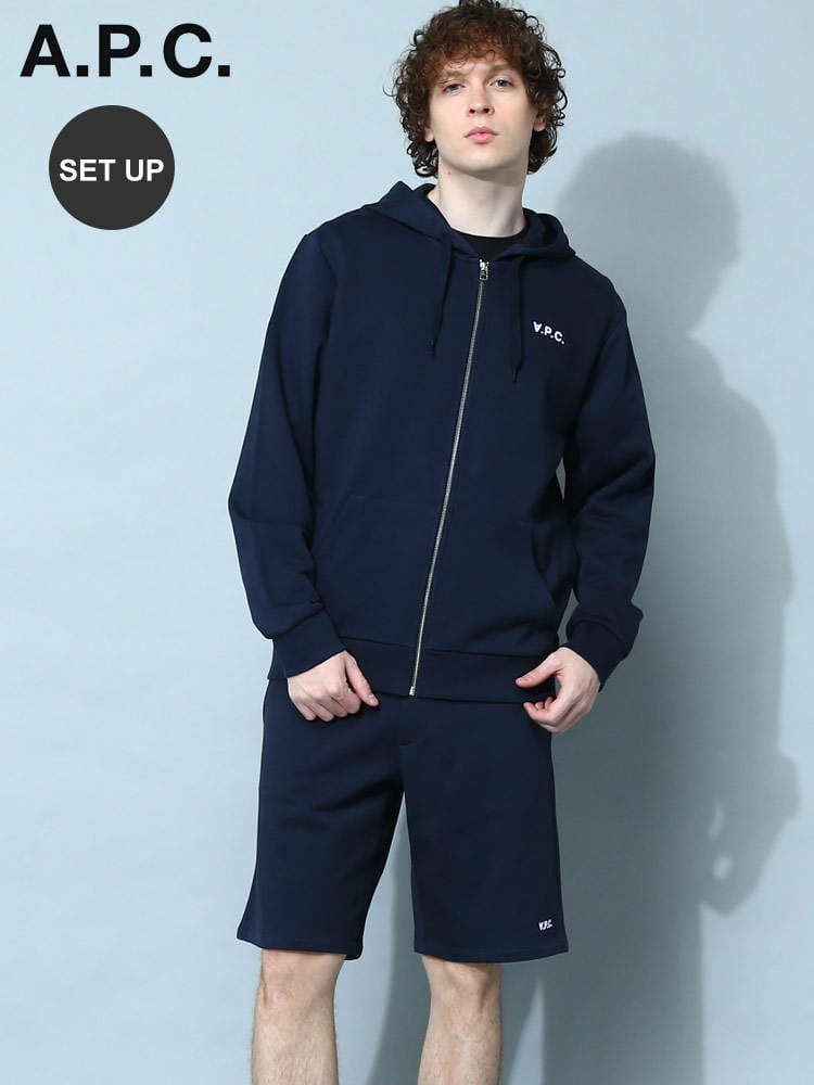 【オンラインストア限定】 A.P.C. (アー・ペー・セー) ワンポイントロゴ ジップパーカー ショートパンツ セットアップ 【春夏新作】 APCCOFAXSET ブランド メンズ スウェット