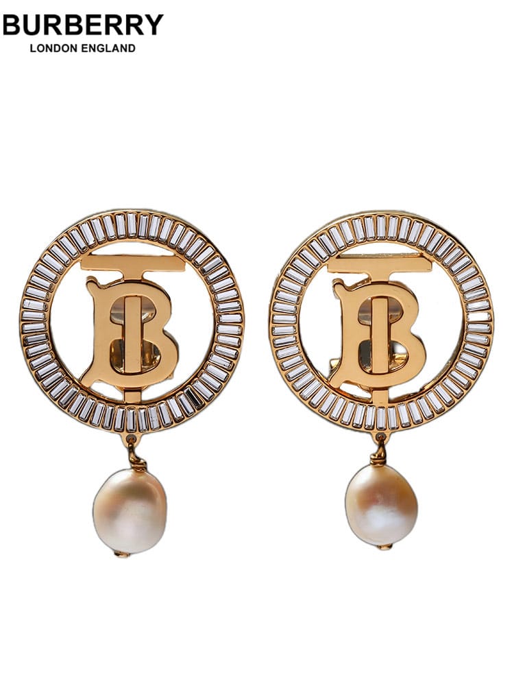 BURBERRY (バーバリー) パールディテール ゴールドプレート モノグラムモチーフ イヤリング BBL8027506 ブランド