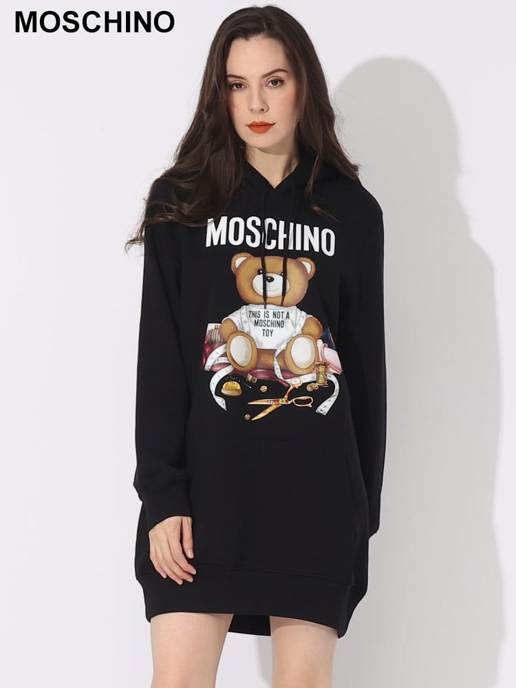 MOSCHINO (モスキーノ) ベアプリント プルオーバー パーカー ワンピース TEDDY MHLV04645528 ブランド レディース トップス