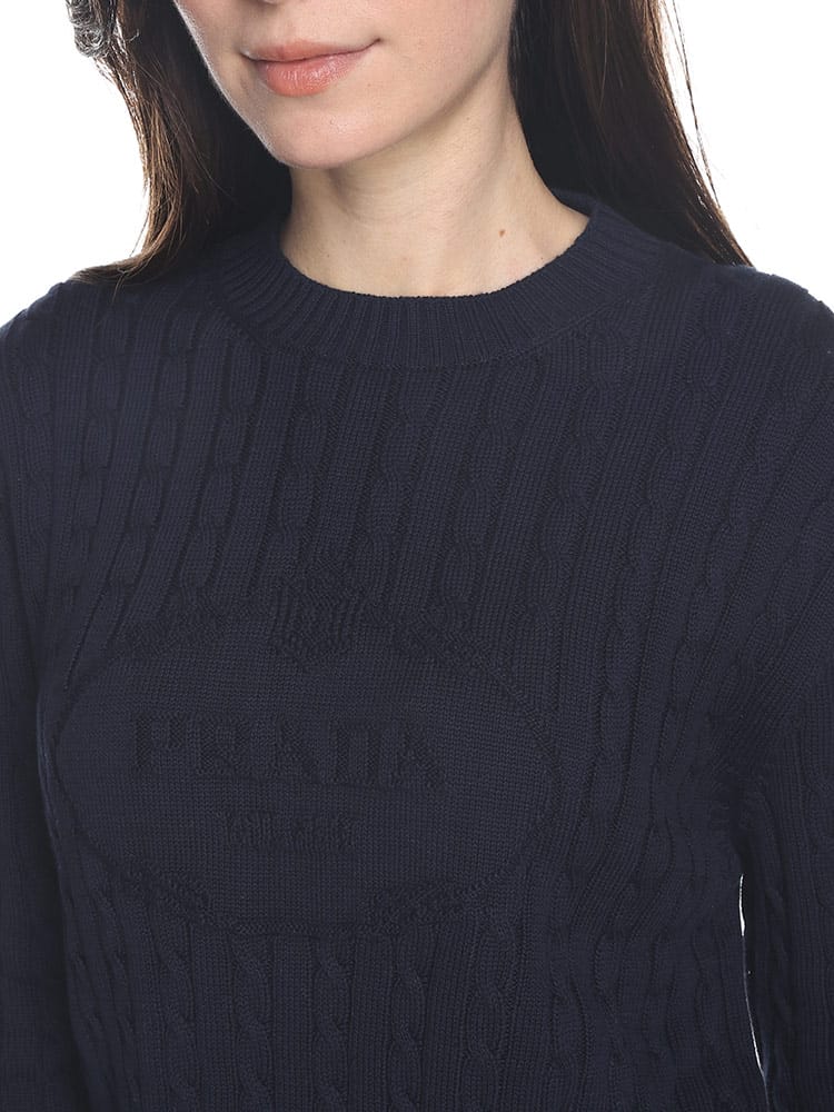 ネイビー ウールXカシミヤ クルーネック セーター | PRADA 希少 PRADA  
