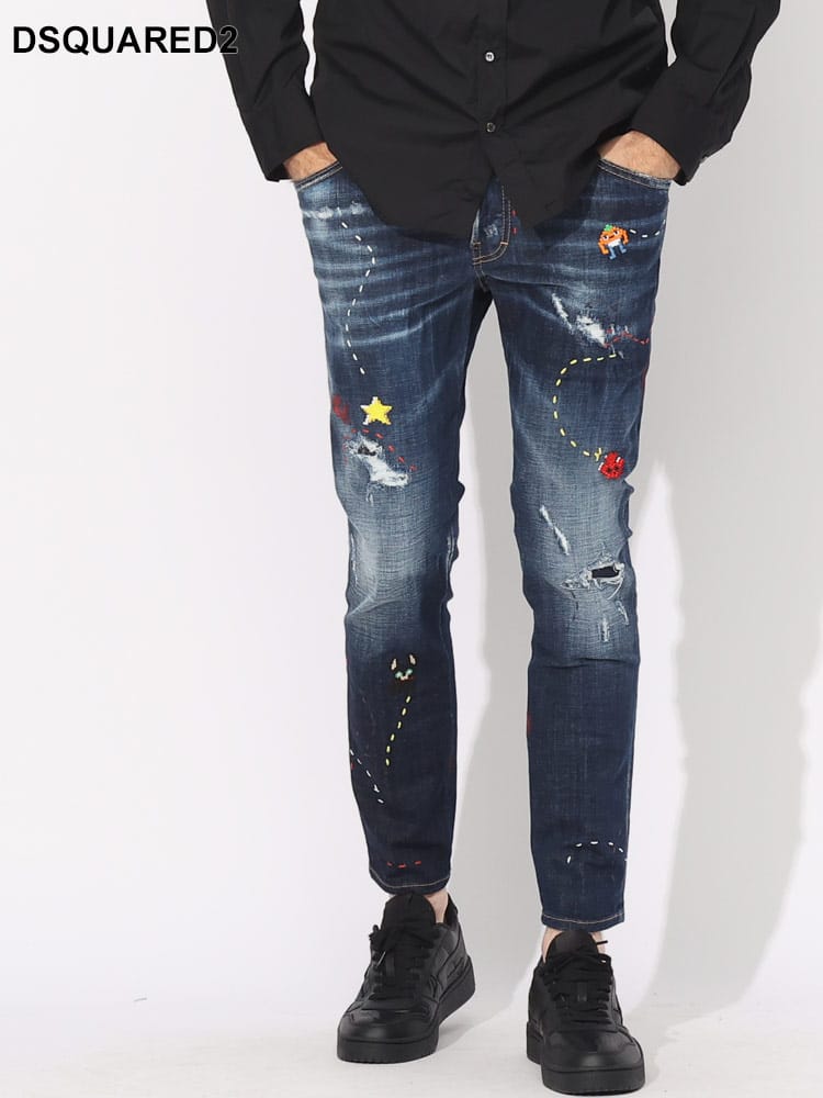DSQUARED2 (ディースクエアード) ダメージ ステッチ ボタンフライ ジーンズ SKATER D2LB1392S30664 ブランド メンズ 男性 ボトムス