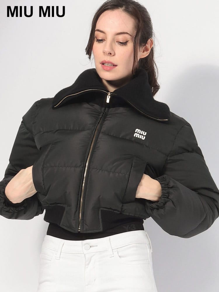 MIU MIU (ミュウミュウ) ニットカラー ショート丈 クロップド ダウンジャケット MIUML959S23213 レディース