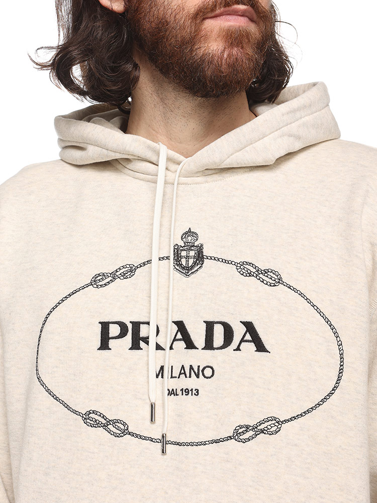 PRADA (プラダ) 裏毛 ロゴ刺繍 ポケット付き プルオーバー パーカー 