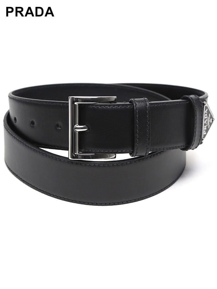 PRADA (プラダ) レザー ロゴプレート ピンバックルベルト
