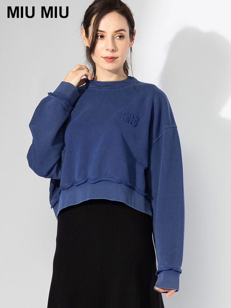 MIUMIU (ミュウミュウ) カットオフ 後染め コットンフリース スウェットシャツ MIUMJL911 レディース