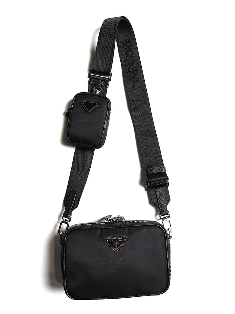 PRADA (プラダ) ナイロン＆レザー 着脱ミニポーチ付き ブリックバッグ 