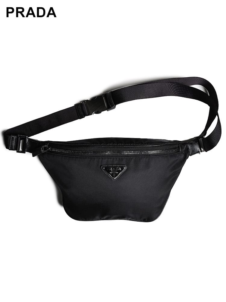 PRADA (プラダ) ナイロン フロントメタル ロゴ入りストラップ ベルトバッグ メンズ
