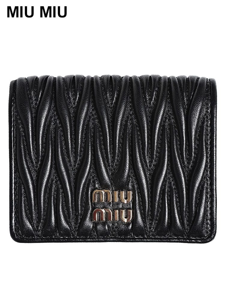 MIUMIU (ミュウミュウ) マテラッセレザー メタルロゴ 二つ折り 財布 レディース