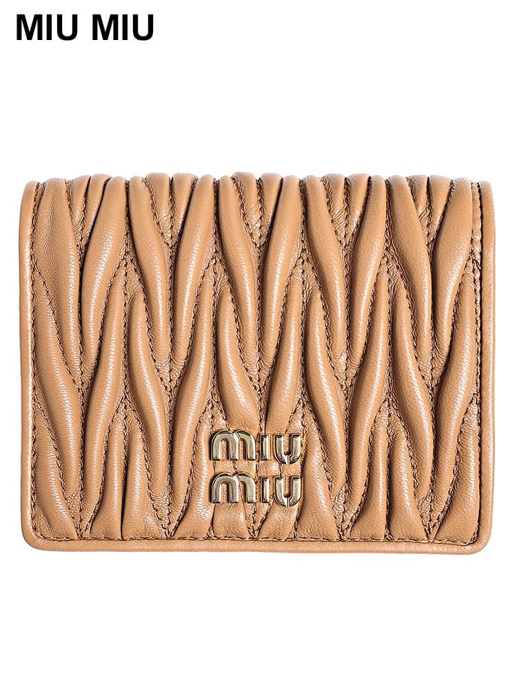 MIUMIU (ミュウミュウ) マテラッセレザー メタルロゴ 二つ折り 財布 レディース