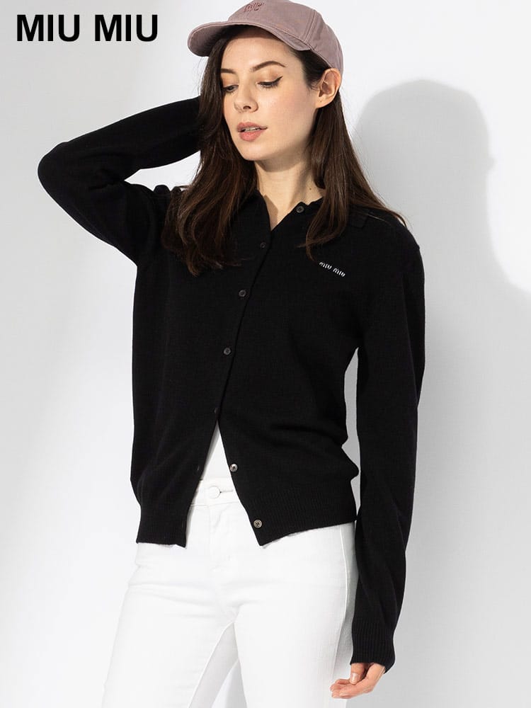 MIUMIU (ミュウミュウ) カシミヤ 襟付き ニット カーディガン  