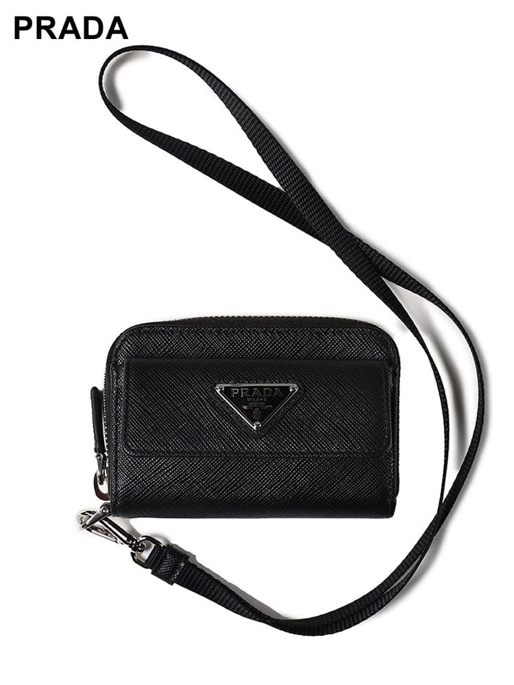 PRADA (プラダ) レザー プレートロゴ ストラップ付 小銭入れ PR2MR044QHH メンズ