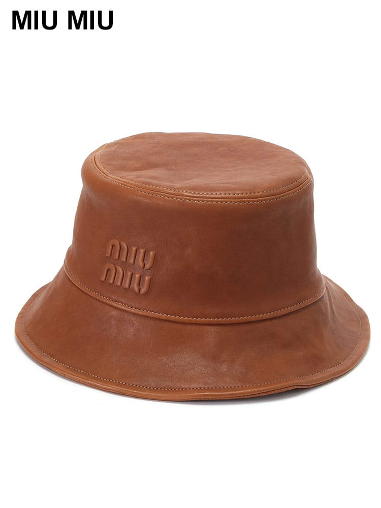 MIU MIU (ミュウミュウ) レザー エンボスロゴ クラシック バケットハット MIU5HC196F098L メンズ
