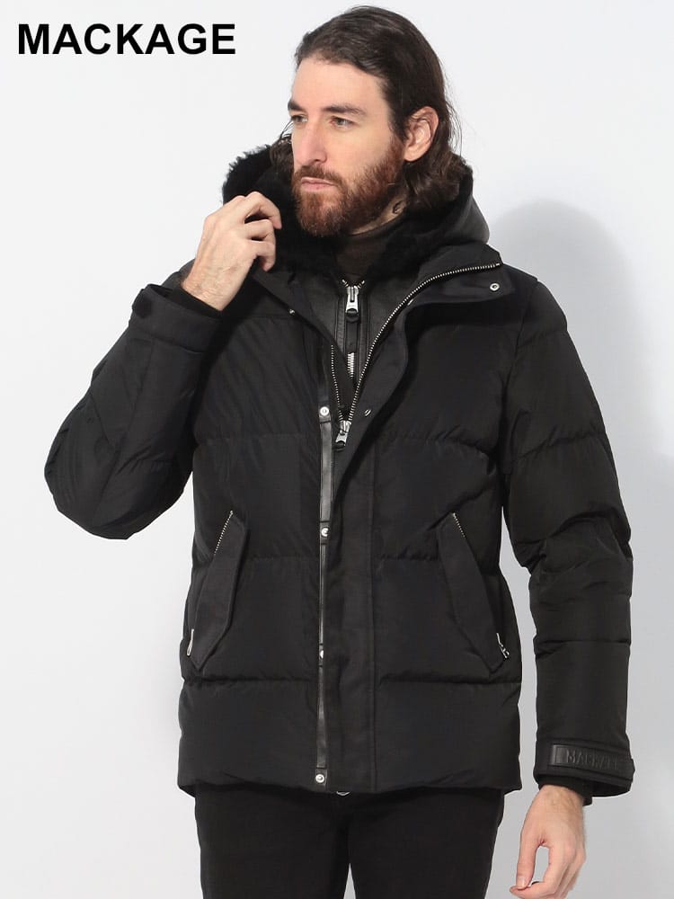 MACKAGE (マッカージュ) ムートンレイヤード フルジップ ダウンジャケット MKGRILEY4 メンズ