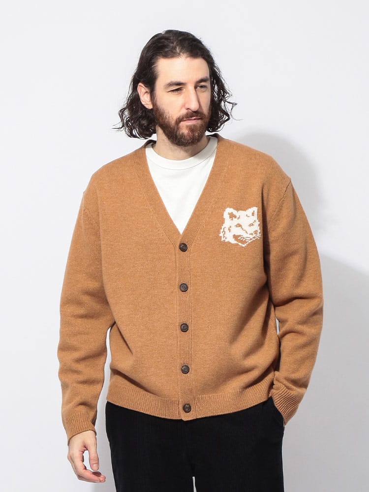 MAISON KITSUNE (メゾンキツネ) ウール Vネック カーディガン FOX HEAD 