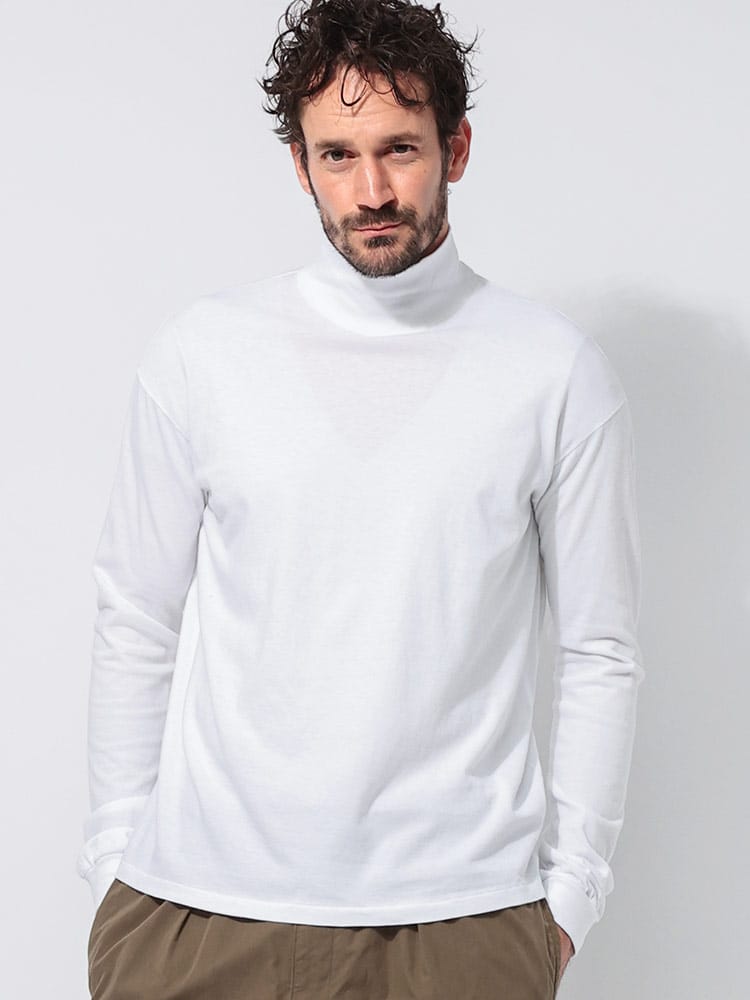 AURALEE (オーラリー) コットン 無地 ハイネック 長袖 Tシャツ AURALEEA00T03ST メンズ